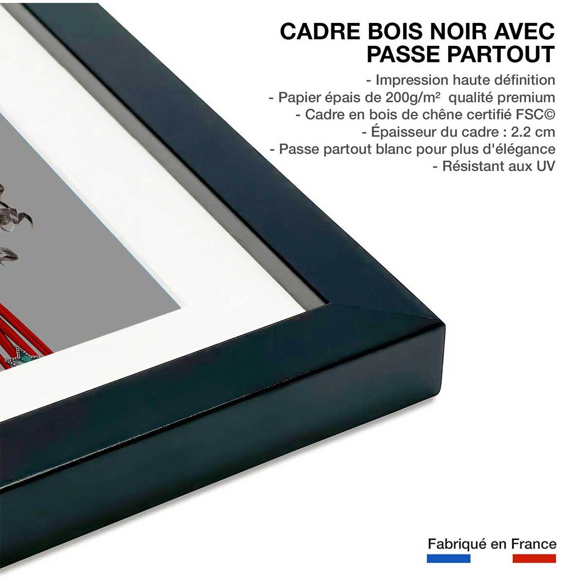 Affiche enfant chat pirate  Affiche + cadre en bois - Noir