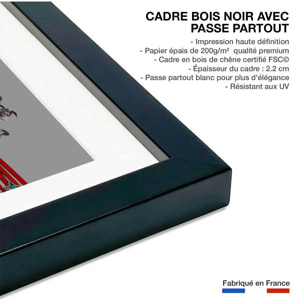 Affiche enfant chat pirate  Affiche + cadre en bois - Noir