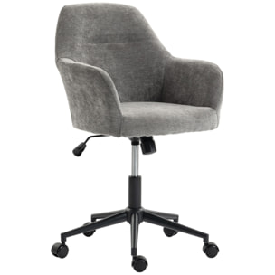 HOMCOM Silla de Oficina con Ruedas, Silla de Escritorio de Chenilla con Función Basculante, Acolchado Grueso, Altura Ajustable, Reposabrazos, para Casa, Oficina, Gris