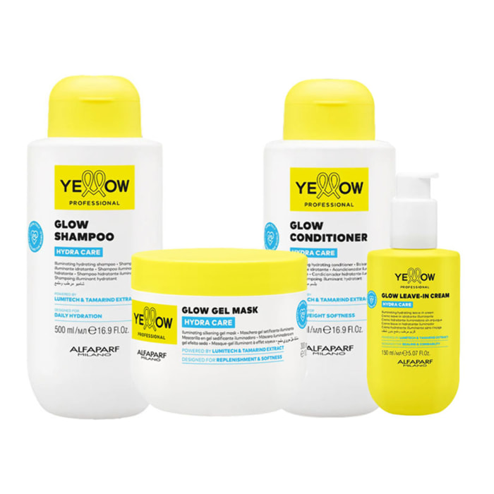 ALFAPARF Yellow Kit Hydra Care Glow Shampoo 500ml + Mask 300ml + Conditioner 500ml + Leave In Cream 150ml