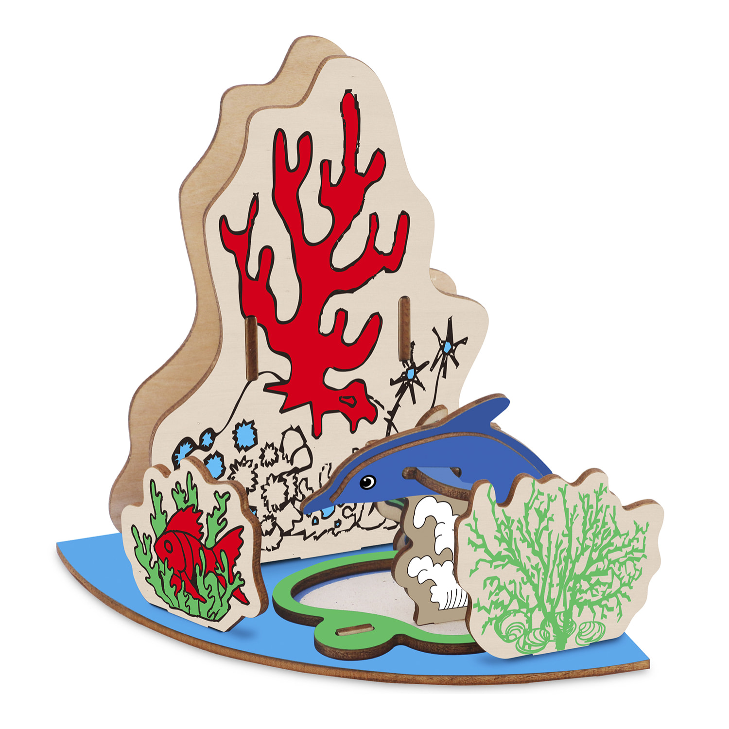 Puzzle 3D in legno Parco Marino - Delfini. 115*115*138 mms. 22 pezzi.