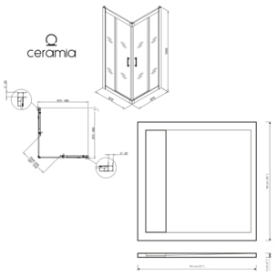 Porte coulissante 90x90 + receveur blanc avec siphon (HCB-ALD15B-9090)