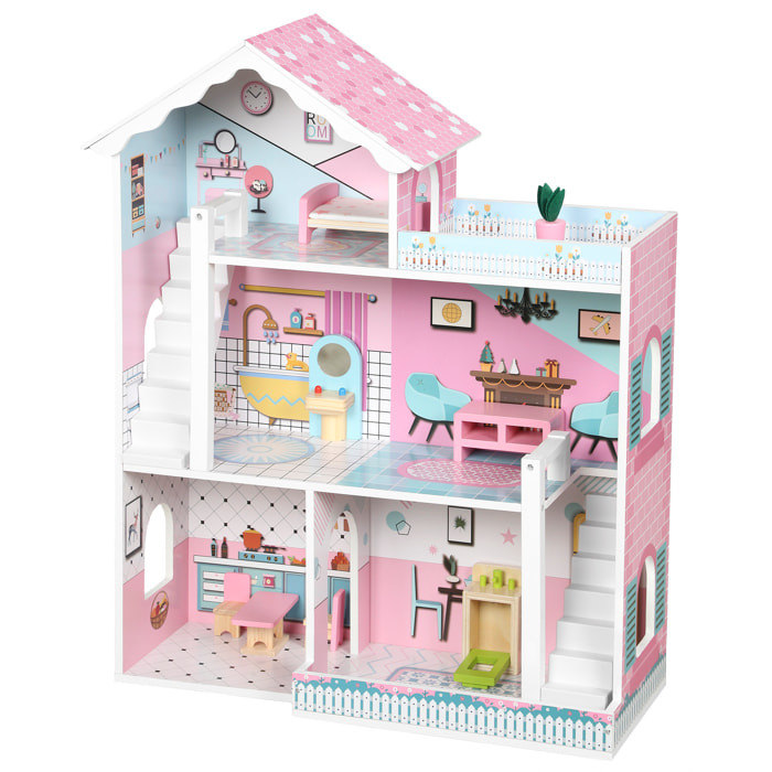 Maison de poupée en bois jeu d'imitation grand réalisme avec acessoires