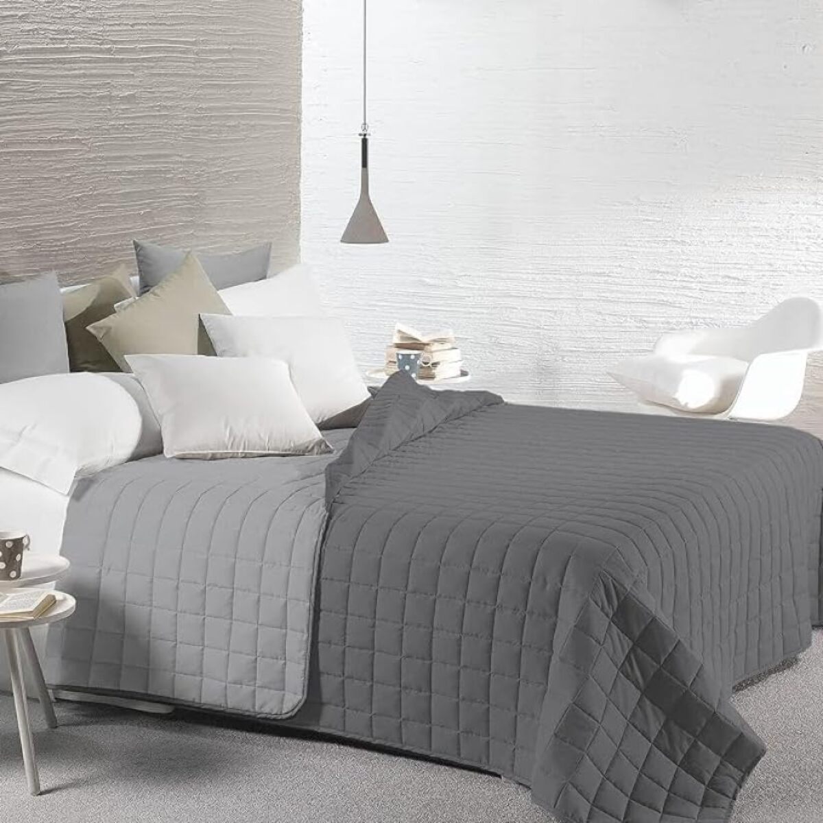 INTRECCI Copriletto Singolo Estivo, Trapunta Singola Estiva, 170x260 cm, Coperta Estiva, anche Primaverile, Double Face, Moderna, Leggera, Elegante. Colore: Grigio/Antracite