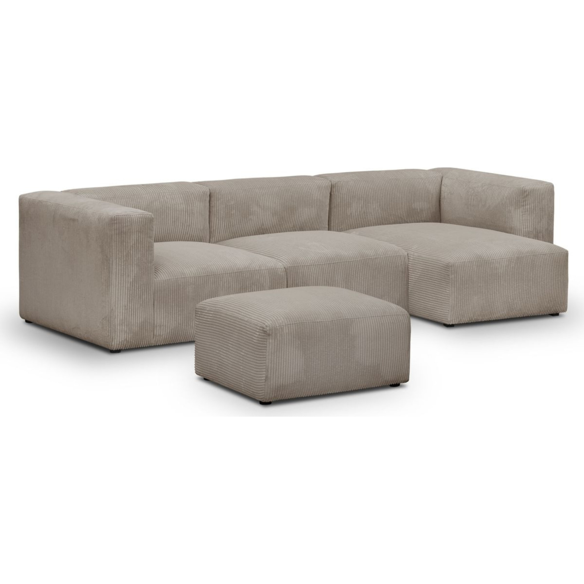 Canapé d'angle à droite modulable 4 places en velours côtelé + pouf - MODULO