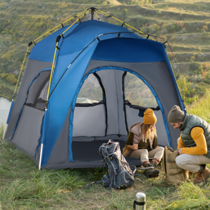 Tente de camping familiale 4 personnes montage instantanée pop-up 4 fenêtres pare-soleil dim. 2,4L x 2,4l x 1,95H m fibre verre polyester bleu anthracite