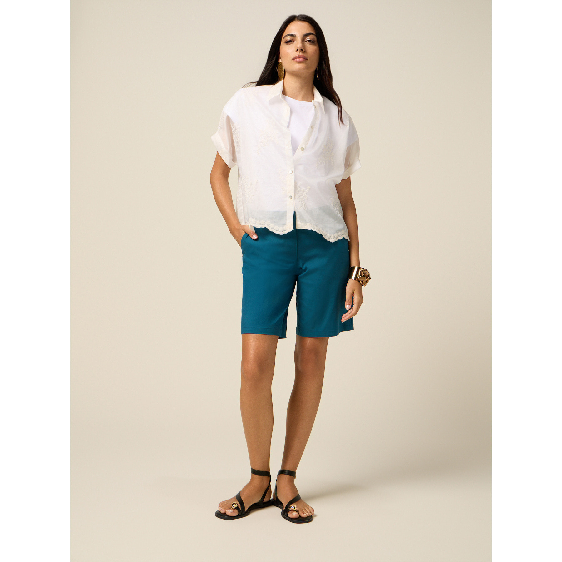 Oltre - Bermudas de mezcla de algodón - Petrol Blue