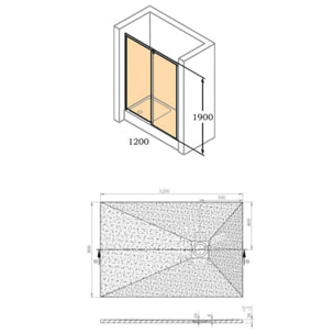 Pack douche : Porte coulissante 120cm + Colonne de douche avec mitigeur thermostatique + Receveur 120x80cm Noir