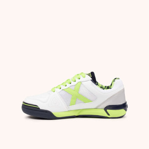 Zapatillas de fútbol sala para niños en blanco y verde flúor MUNICH ONE KID 77