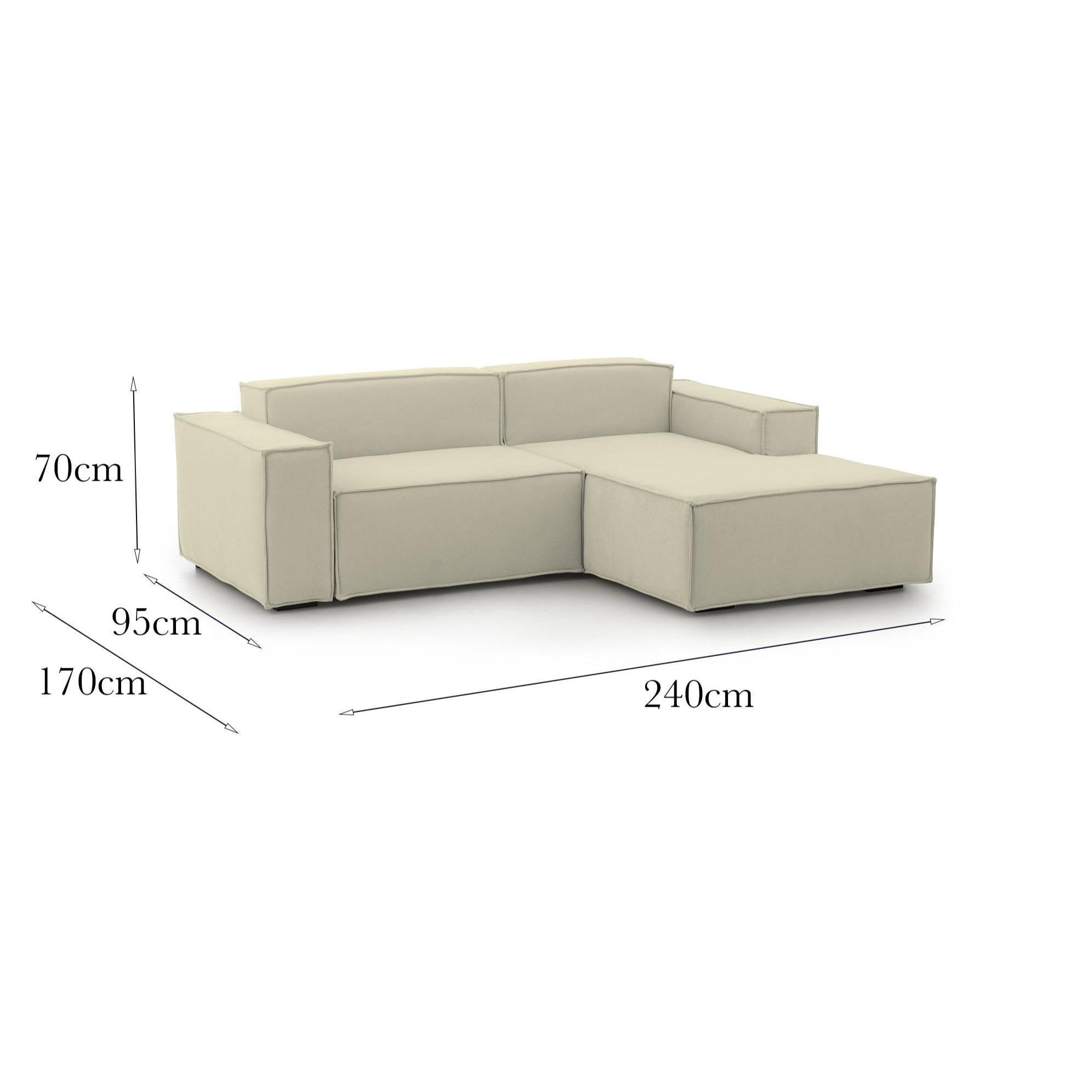 Divano fisso Lidia, Divano componibile a 2 posti large con penisola destra, 100% Made in Italy, Sofà moderno in tessuto, Cm 240x170h70, Beige