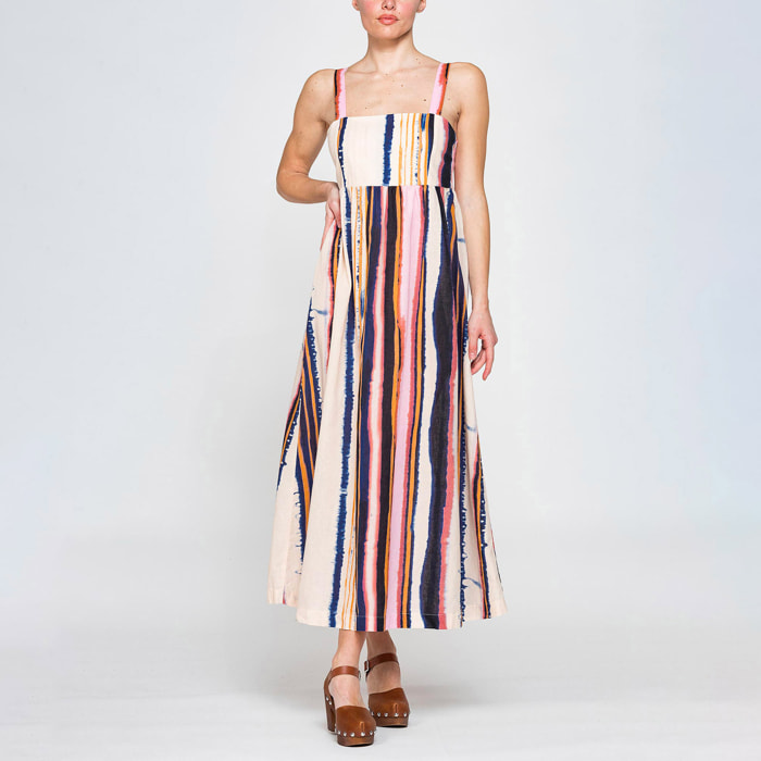 ABITO MIDI A STILE IMPERO IN LINO COTONE