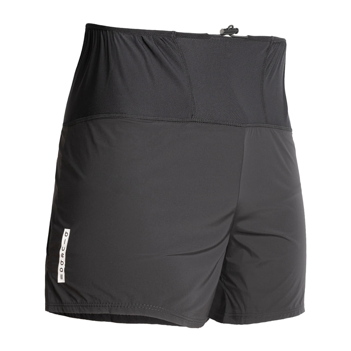 Pantalón corto de trail running negro, holgado y de alto rendimiento con bolsillos integrados