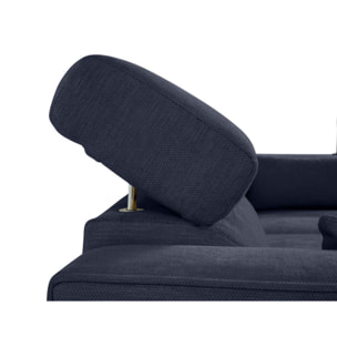 Alicante - canapé d'angle réversible convertible avec têtières - coffre - 4 places - en tissu texturé - Bleu marine