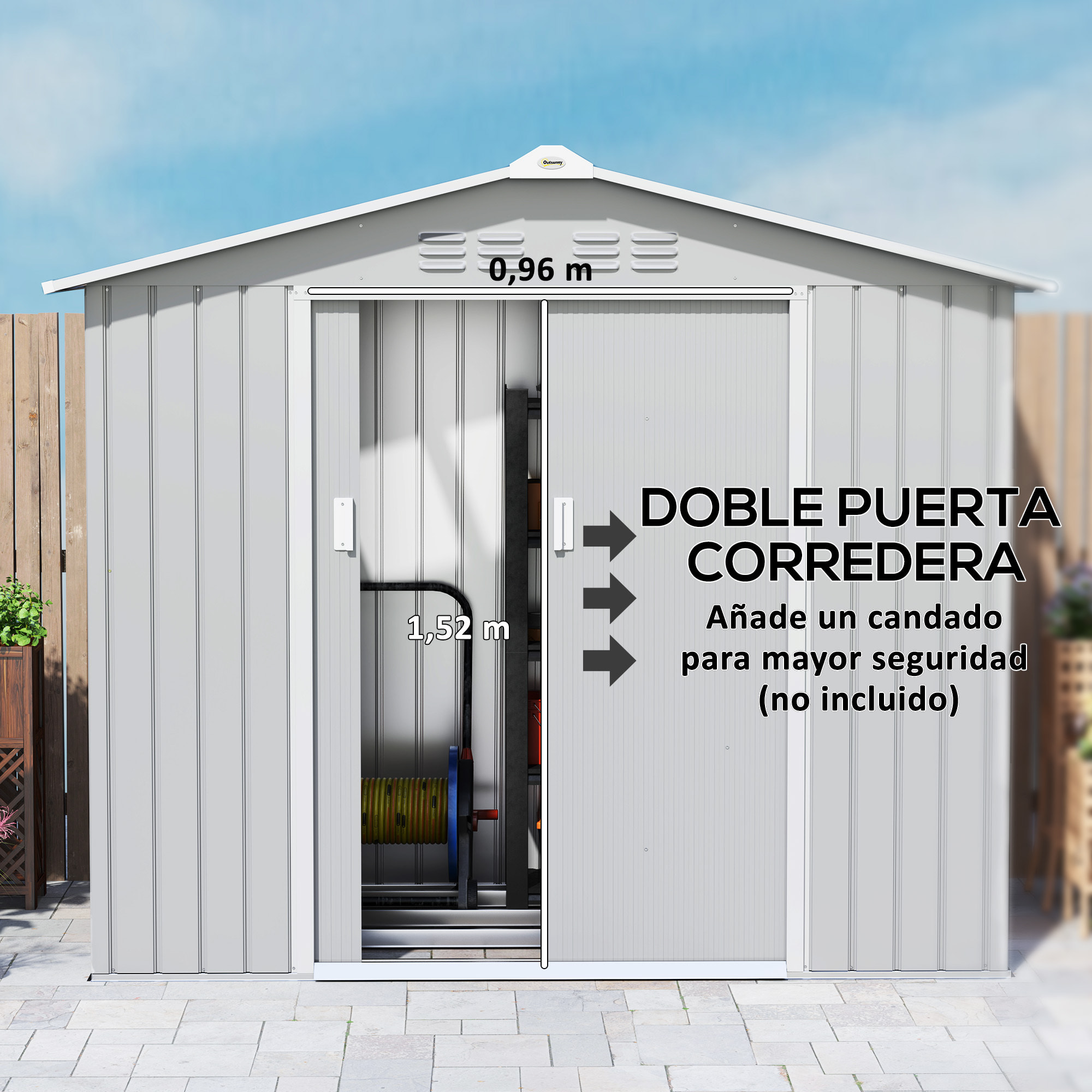 Cobertizo de Jardín 2,42m² con Base de Refuerzo Sin Suelo 213x130x185 cm Caseta de Jardín Exterior con Puertas Correderas Claraboya 4 Ventanas para Almacenamiento de Herramientas Gris Plata