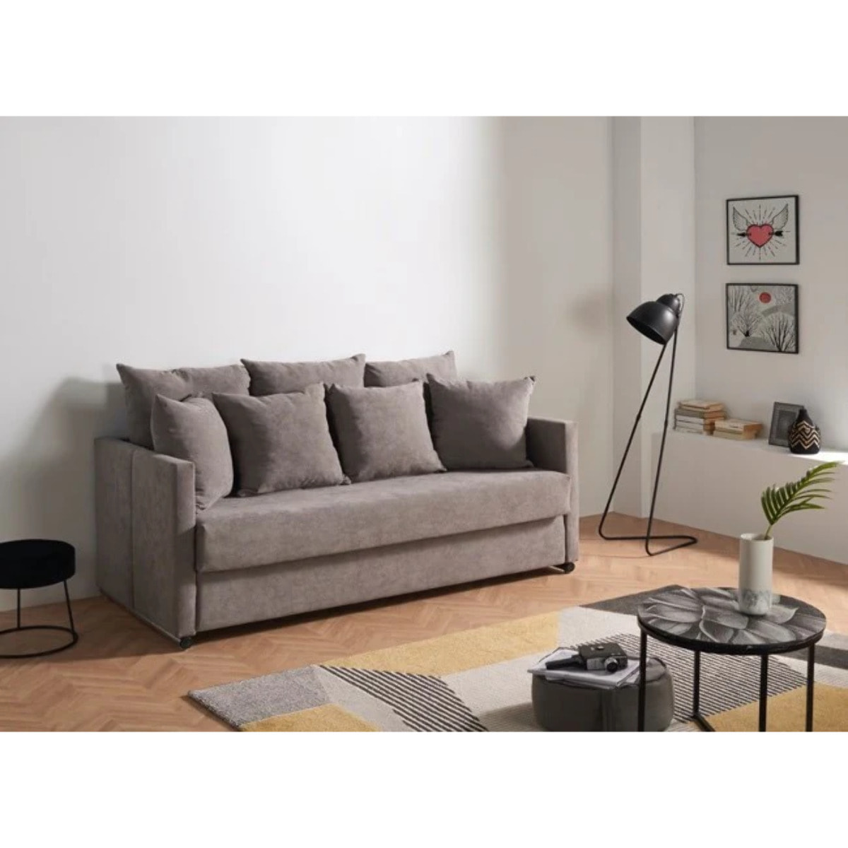 Sofá Cama Litera Miami 3 Plazas Tela Antimanchas Color Gris