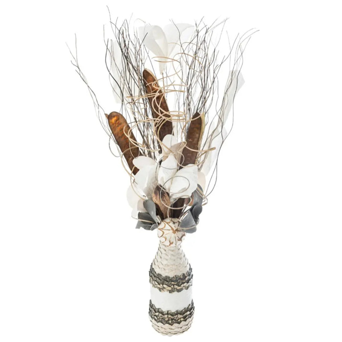 Composition florale artificielle vase osier H50cm