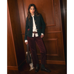 Pantalón terciopelo efecto piel de melocotón burdeos