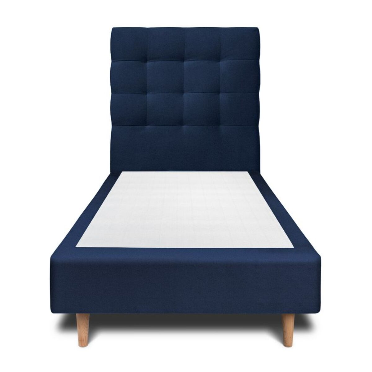 Lit avec tête de lit capitonnée velours et sommier tapissier Ep20