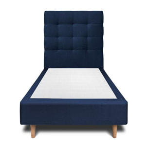 Lit avec tête de lit capitonnée velours et sommier tapissier Ep20