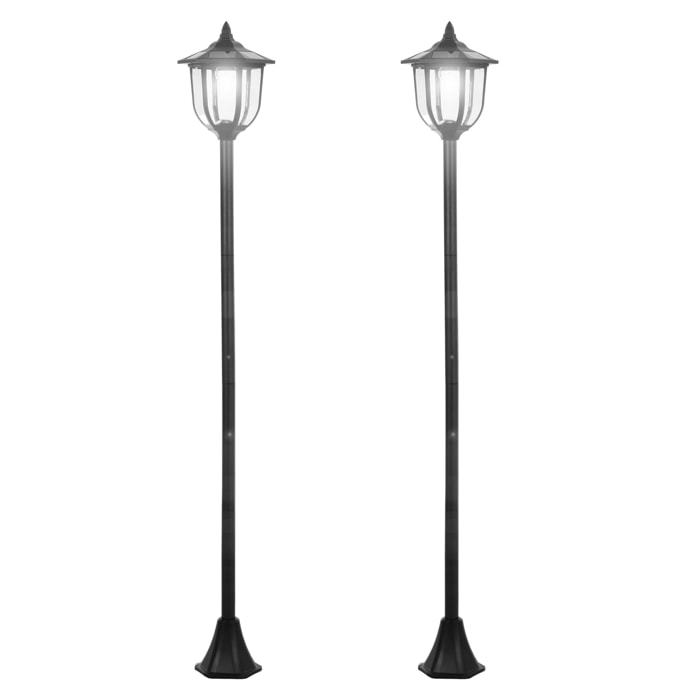 Conjunto de 2 Farolas Solares Luces de Solar para Jardín con Panel Solar Encendido Automático Protección al Ambiente y 6 Luces LED para Terraza Patio Ø26,5x177 cm Negro