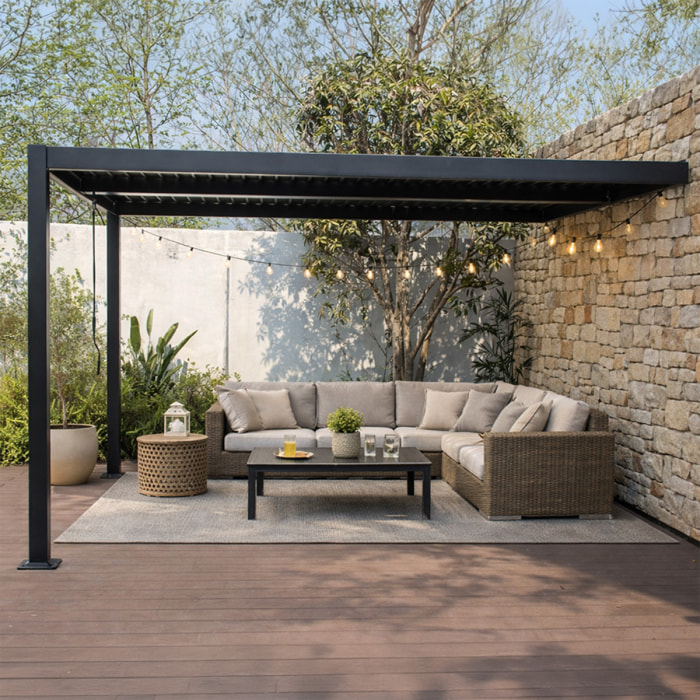 Pergola bioclimatique 4x3m adossée en aluminium noir PANAGIA