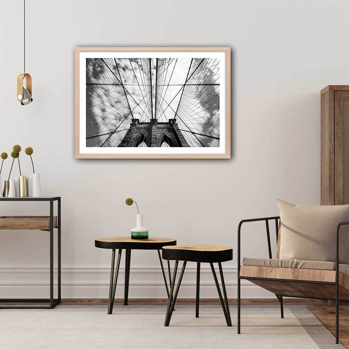 Affiche deco Brooklyn Bridge details Affiche + cadre en bois - Chêne