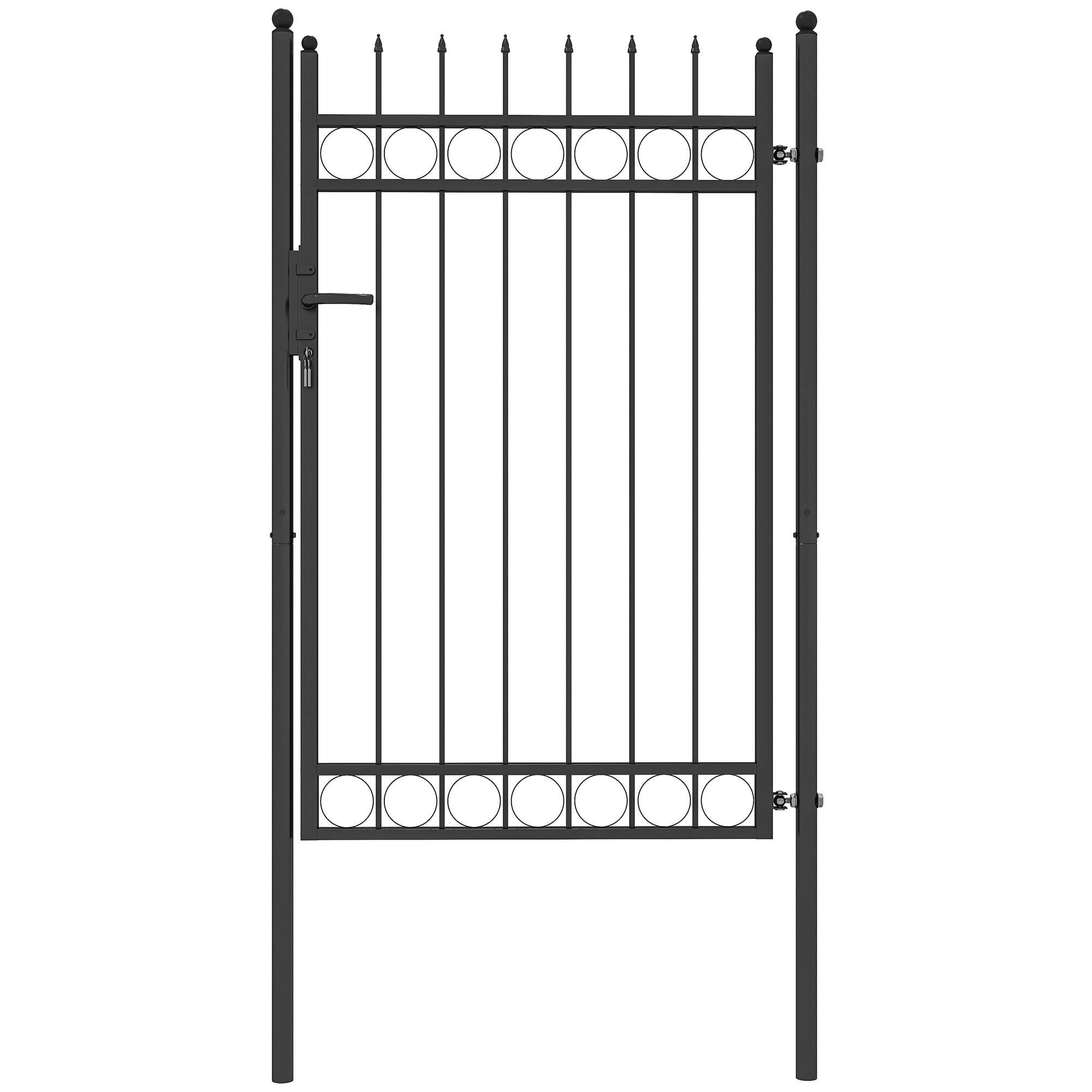 Puerta de Jardín 147,5x89 cm Puerta para Valla de Barra de Acero Galvanizado con Asa Cerradura y 3 Llaves para Exterior Patio Negro