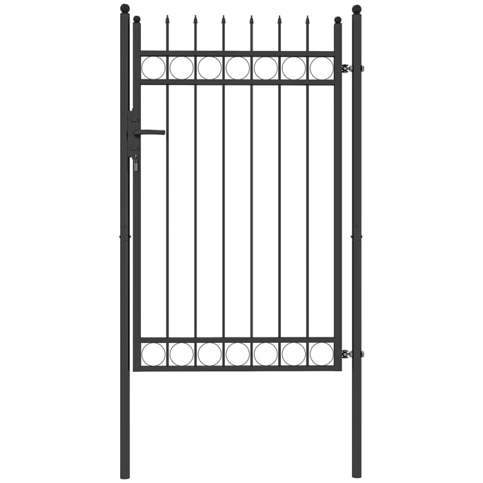 Puerta de Jardín 147,5x89 cm Puerta para Valla de Barra de Acero Galvanizado con Asa Cerradura y 3 Llaves para Exterior Patio Negro