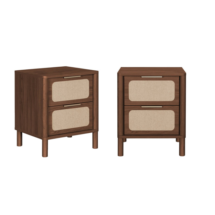 Table de chevet vintage décor bois et cannage 2 tiroirs (lot de 2) ETTA