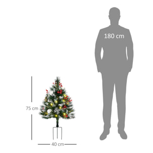 Sapins de Noël artificiel H. 75 cm aspect enneigé - lot de 2 sapins LED - 8 modes d'éclairage - 70 branches - décoration incluse - usage extérieur