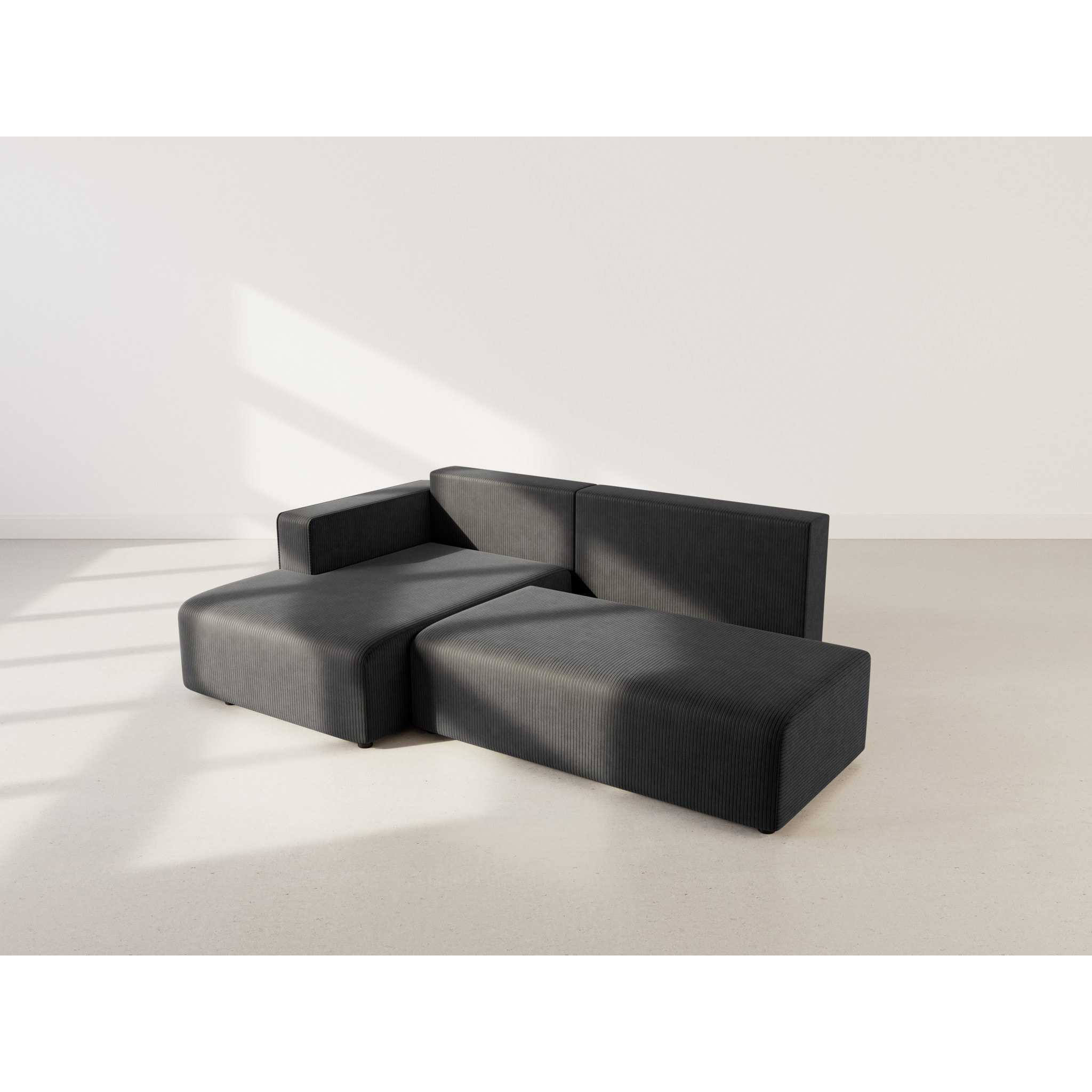 Topaze - canapé d'angle gauche 4 places convertible avec coffre en velours côtelé - Noir