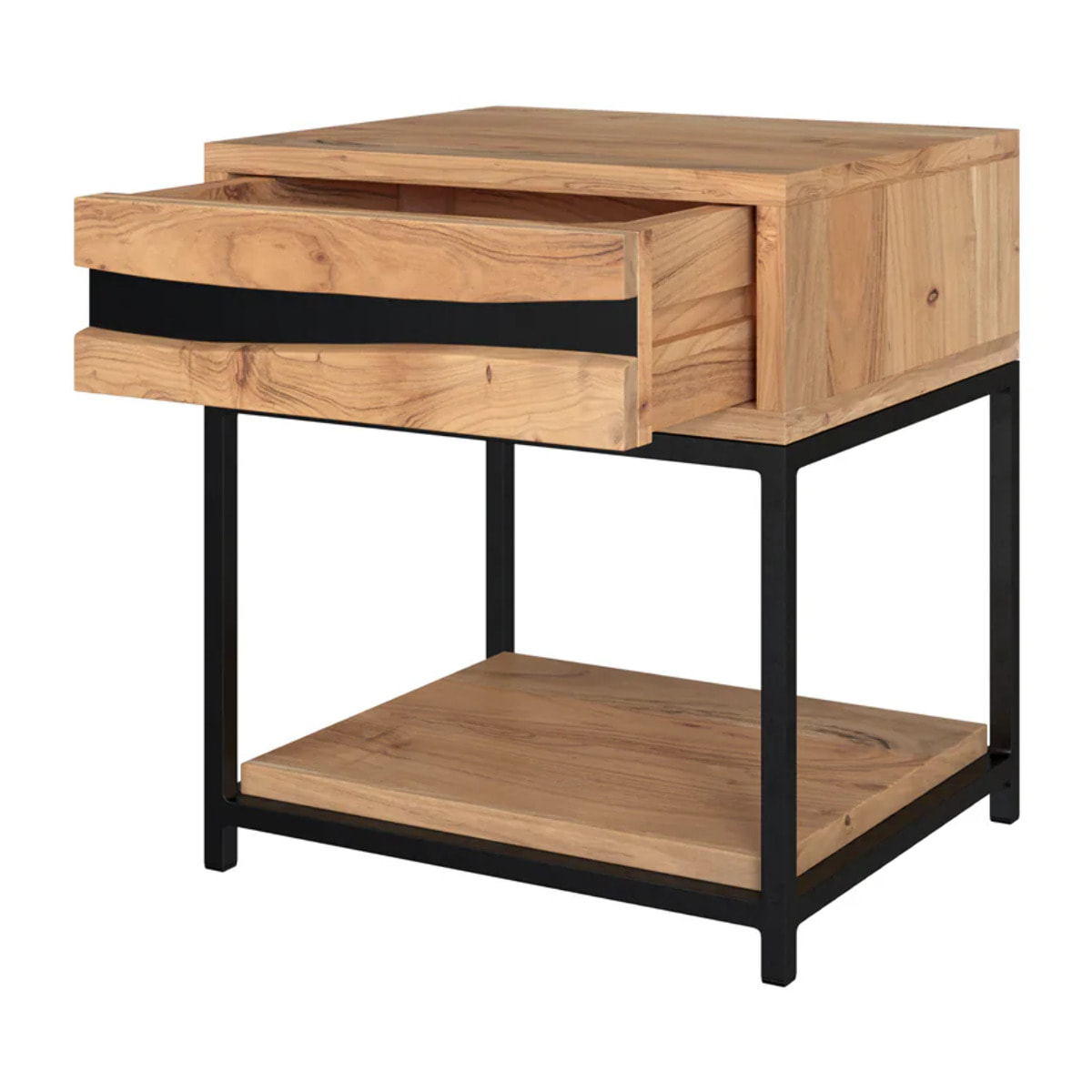 Table de chevet en bois d'acacia et métal, 1 tiroir et 1 étagère - Alabama