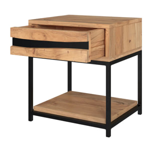 Table de chevet en bois d'acacia et métal, 1 tiroir et 1 étagère - Alabama