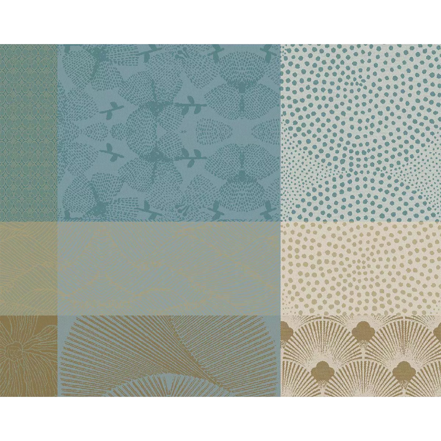 Set pur coton motif jacquard bleu beige Mille zen ecume