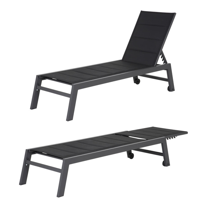Set bain de soleil et table d'appoint BARBADOS en textilène noir - aluminium gris anthracite