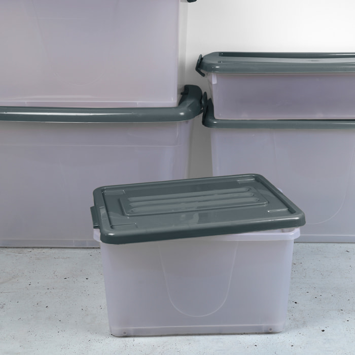 Boîte de rangement - JE CHERCHE UNE IDEE - Sur roulettes - 35 L - Gris et transparent