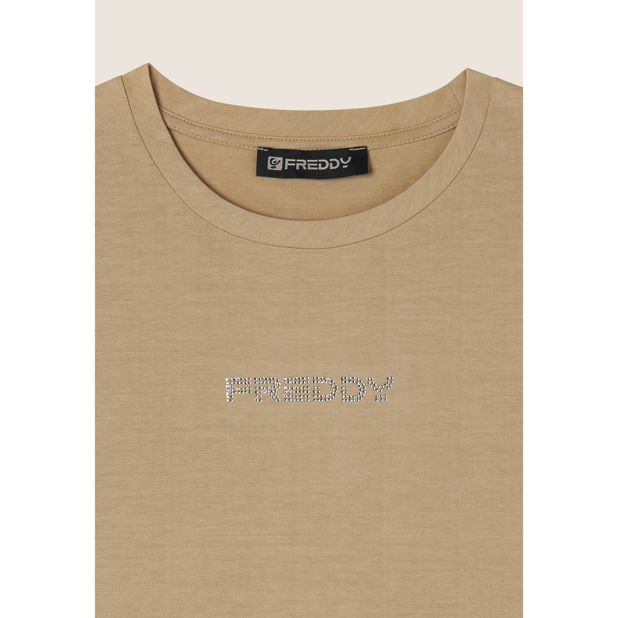 Body senza maniche in jersey stretch con logo strass