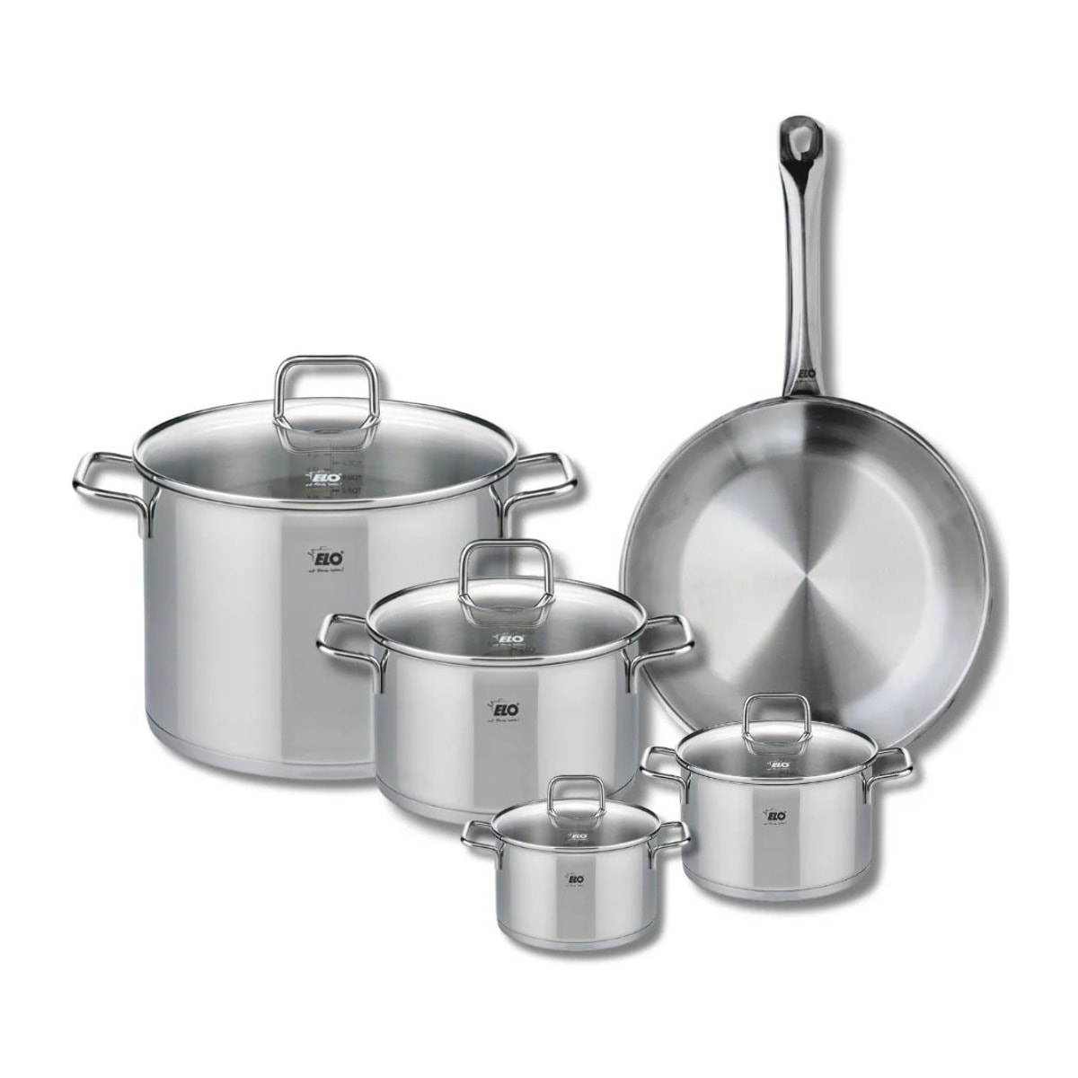 Ensemble de 1 Poêle de cuisson 28 cm et 4 faitouts 12, 14, 20 et 26 cm Elo Profi Citrin