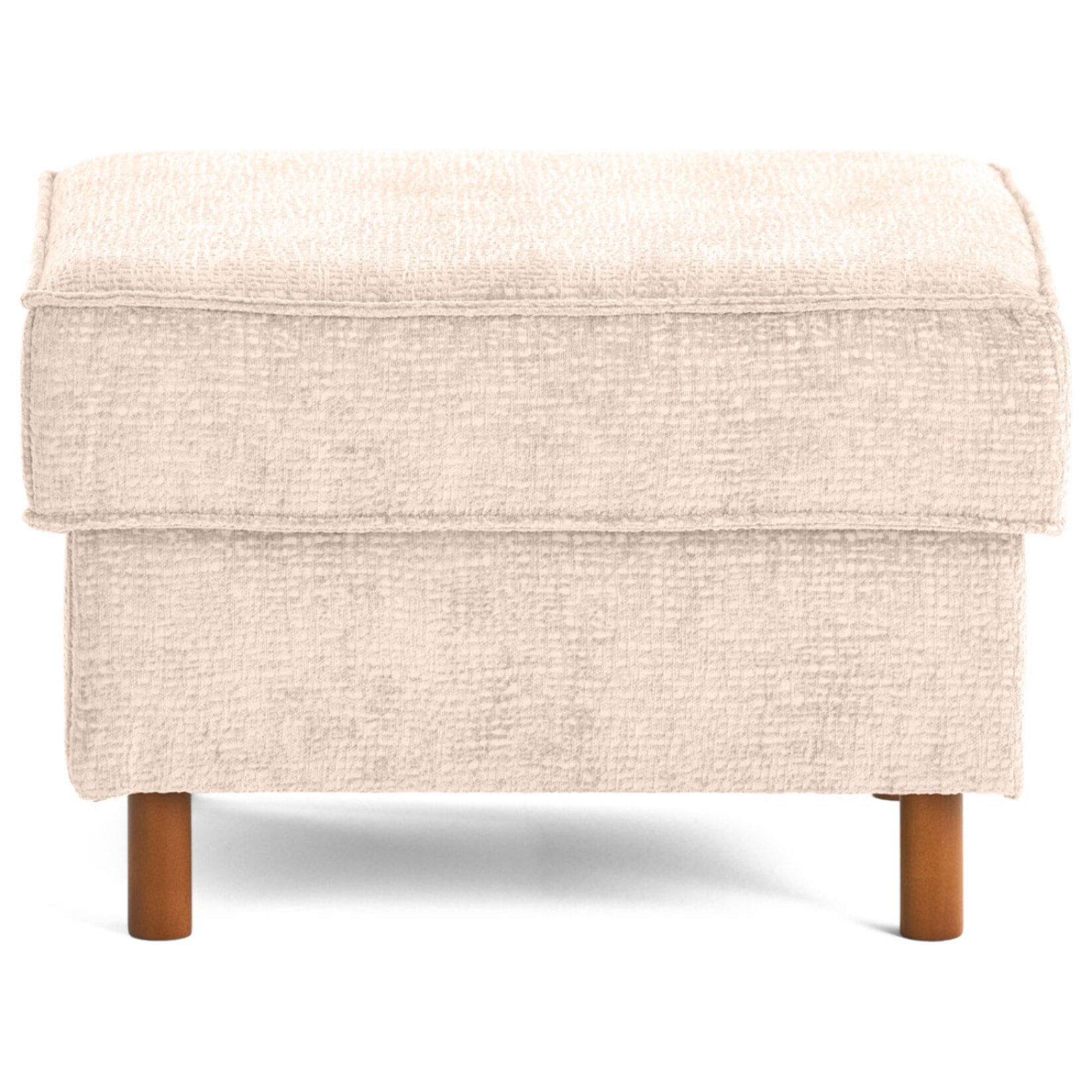 Jake - pouf en tissu velours relief - pieds en bois foncé - Beige