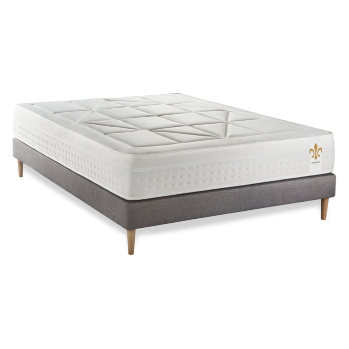 Ensemble Matelas Vingt-Huit - 28cm - Ressorts ensachés et mémoire de forme - Soutien sur mesure - Sommier kit Gris