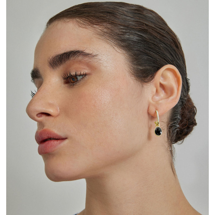 Pendientes de Cristal Negro acabados en oro amarillo de 18K