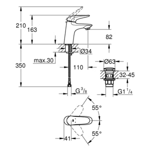 GROHE Mitigeur monocommande Lavabo Taille S Wave Chromé 23582001