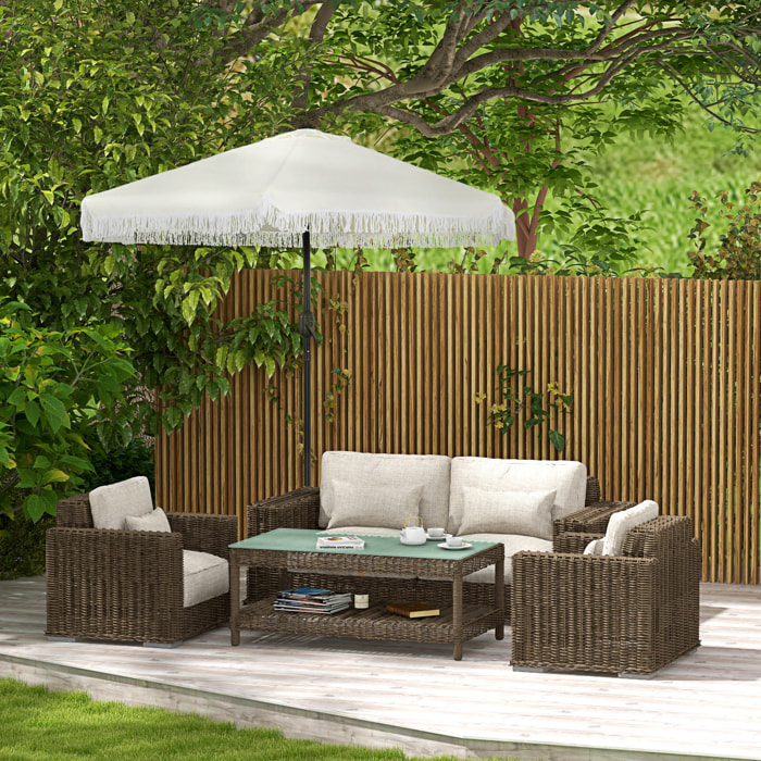 Parasol inclinable de jardin Ø 225 cm style bohème à franges crème