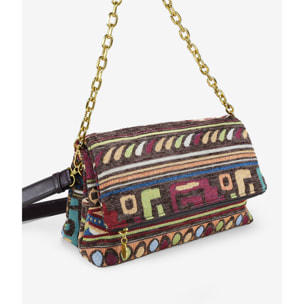 Bolso bandolera marrón con estampado jacquard