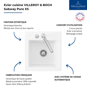 Evier 1 bac sans egouttoir Subway Pure XS 47,5 x 51 cm Blanc vidage automatique inclus