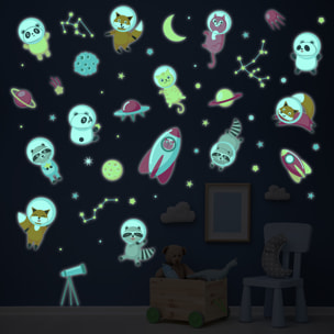 Sticker phosphorescent lumineux - ANIMAUX ASTRONAUTES DANS L'ESPACE