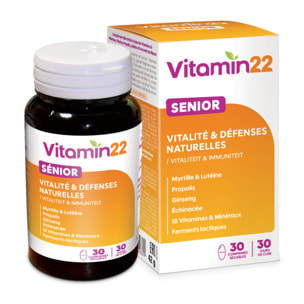 VITAMIN' 22 - Senior - Soutient le capital osseux & le Confort Visuel - Vitalité, Tonus & Défenses Naturelles - Cure 30 jours