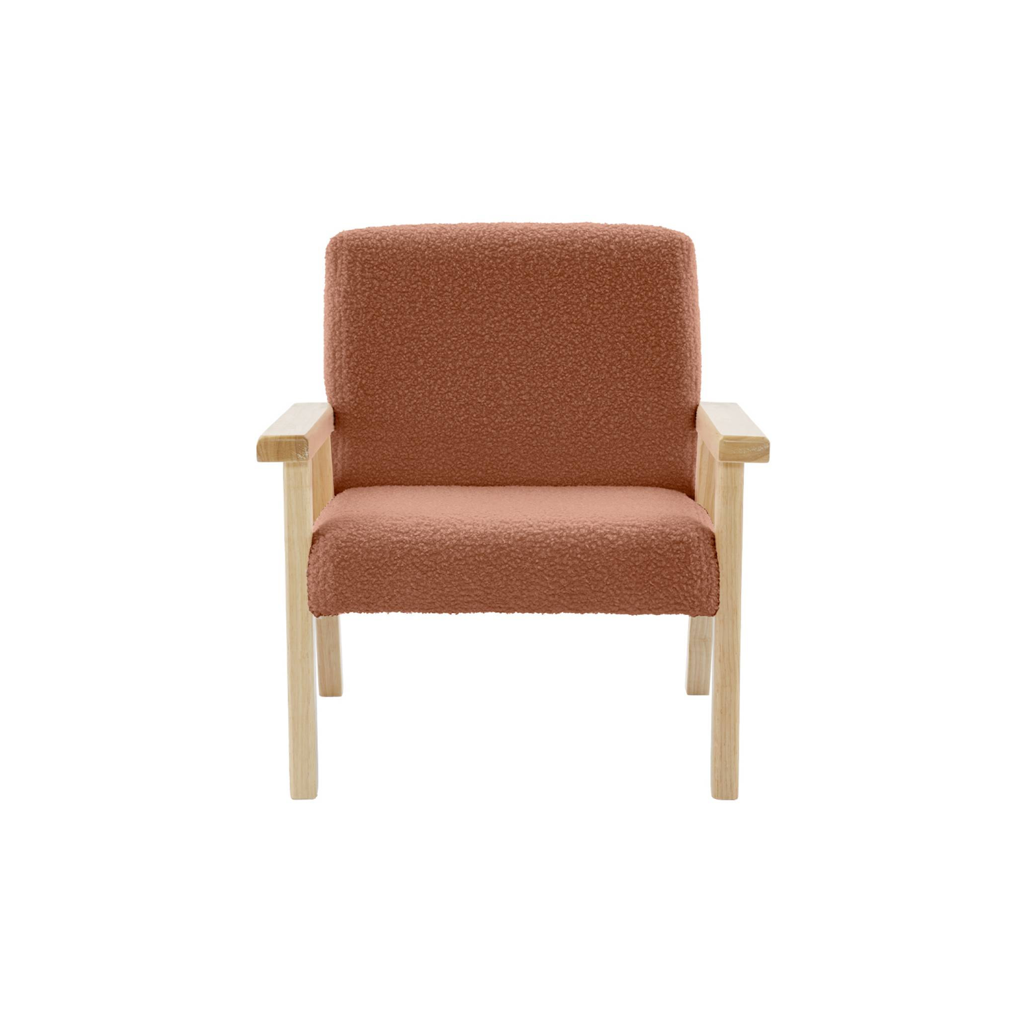 Fauteuil enfant en bois et tissu bouclette terracotta. ISAK L 47 x P 43.5 x H 50cm