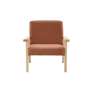 Fauteuil enfant en bois et tissu bouclette terracotta. ISAK L 47 x P 43.5 x H 50cm