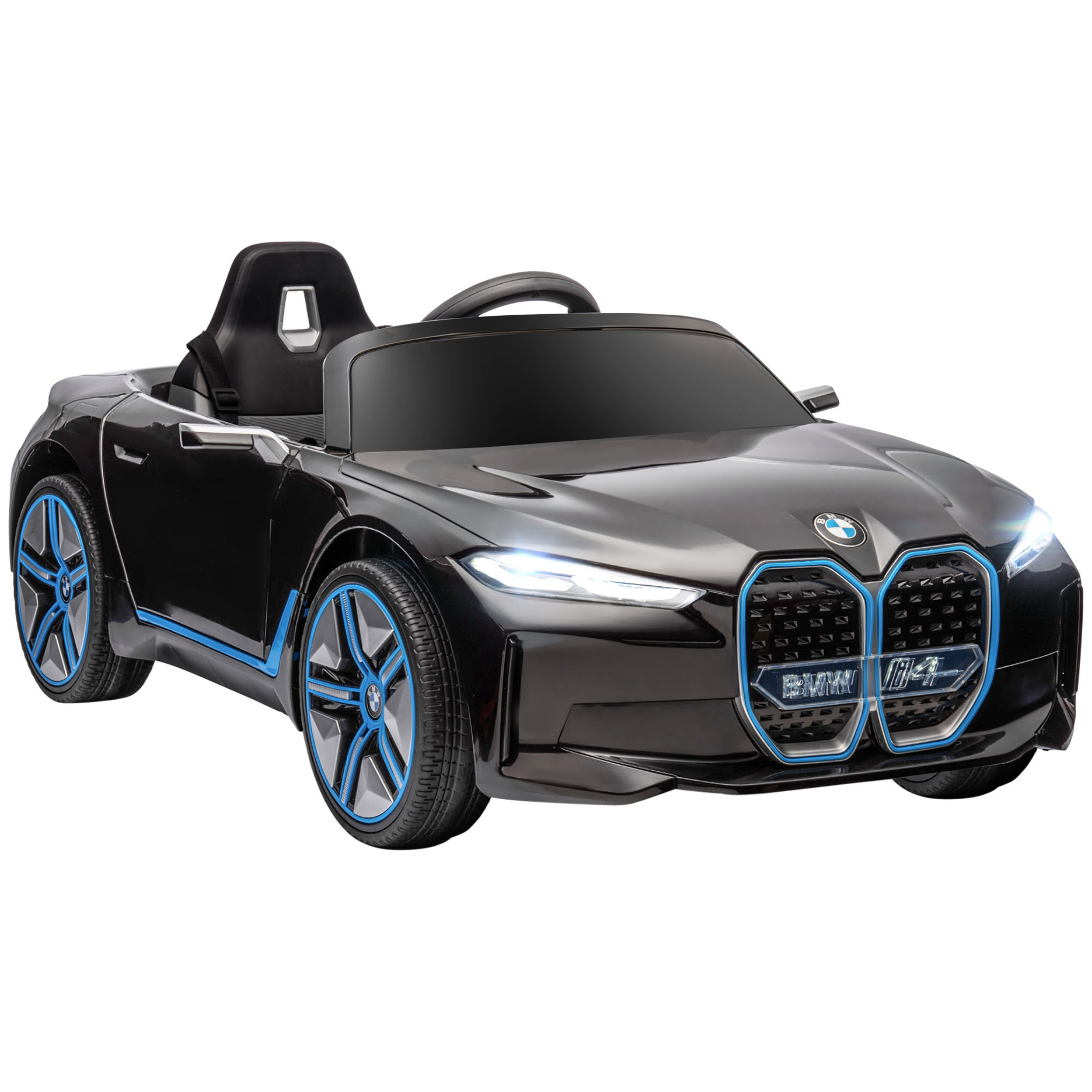 Coche Eléctrico para Niños 37-72 Meses Autorización BMW I4 Coche de Batería 12V con Control Remoto Música MP3 Pantalla Luces y Cinturón de Seguridad 115x67x45 cm Negro